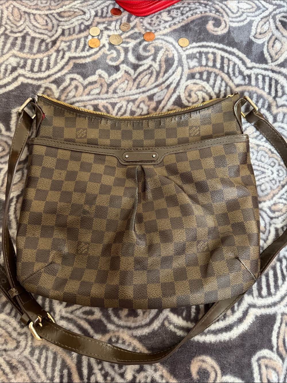 Classic Checker-Pattern Brown Shoulder Bag